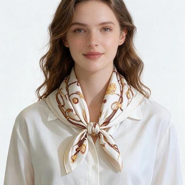 EQUESTRIAN CHAIN SILKY BANDANA SQUARE NECK SCARF