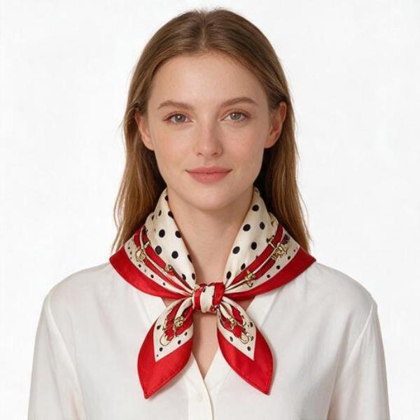 POLKA DOT EQUESTRIAN SILKY BANDANA SQUARE NECK SCARF