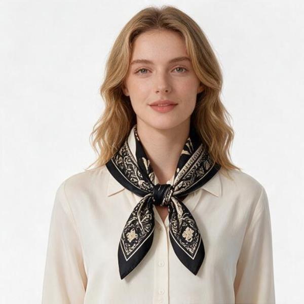 PAISLEY SILKY BANDANA SQUARE NECK SCARF