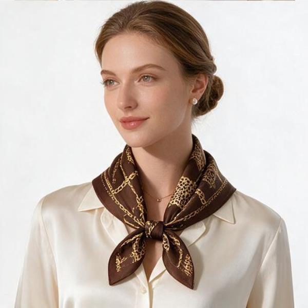 CHAIN SILKY BANDANA SQUARE NECK SCARF