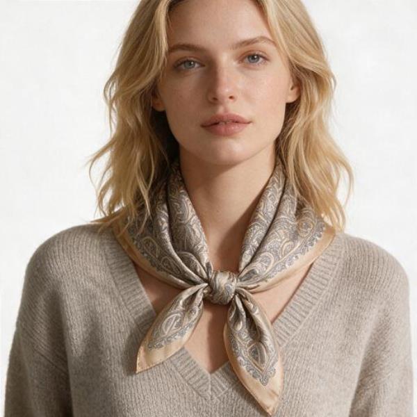 PAISLEY SILKY BANDANA SQUARE NECK SCARF