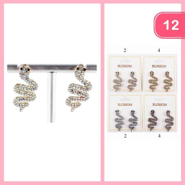 Rhinestone Snake Post Earrings (12 Units)