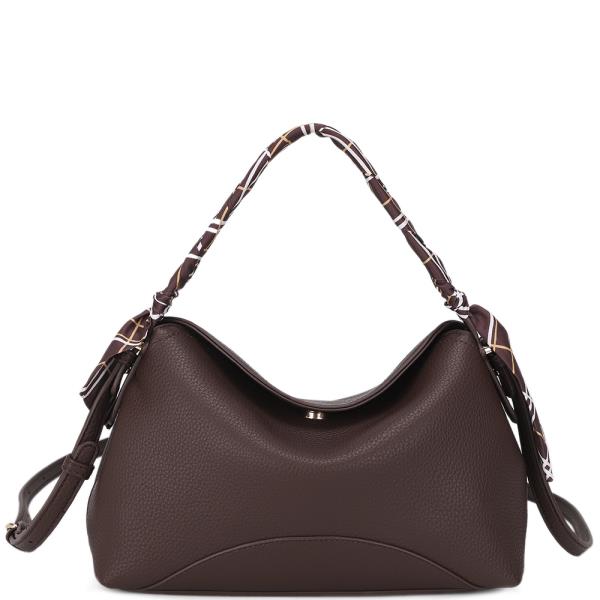 TEXTURED HANDLE SCARF DESIGN SHOULDER CROSSBODY BAG