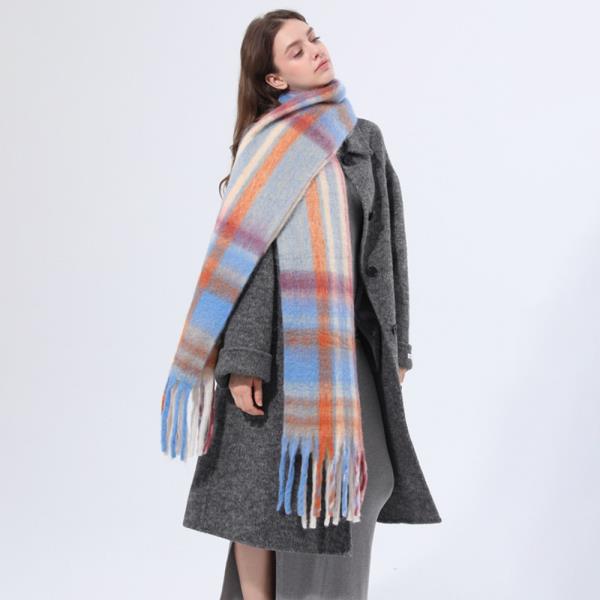 WOMEN COLOR BLOCK PLAID TASSEL SCARF SOFT THICK WARM WINTER WRAP SCARF