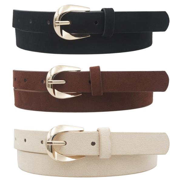 3D Curve U Buckle Microsuede Skinny Trio Belt