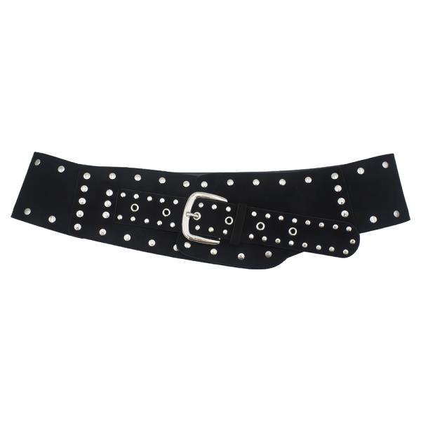 Stud Trimmed Low Hip Microsuede Belt