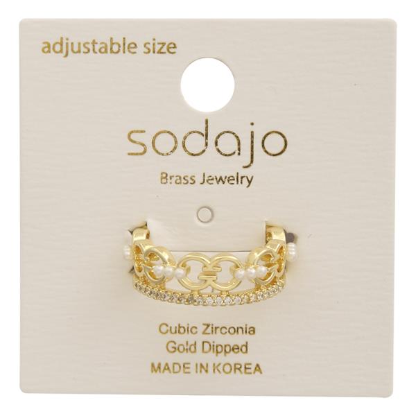SODAJO CZ Link Pearl Gold Dipped Adjustable Ring
