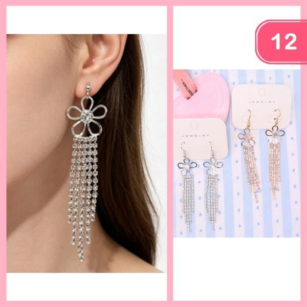 Metal Flower Rhinestone Drop Earring (12 Units)