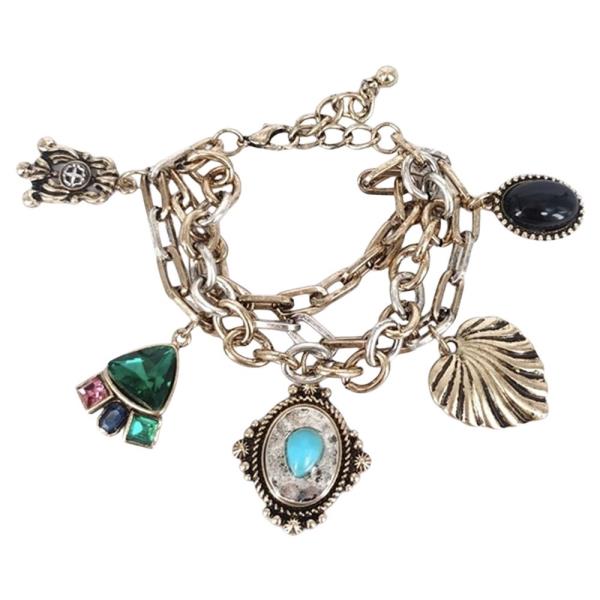 Crystal Stone Metal Sealife Shell Charm Bracelet
