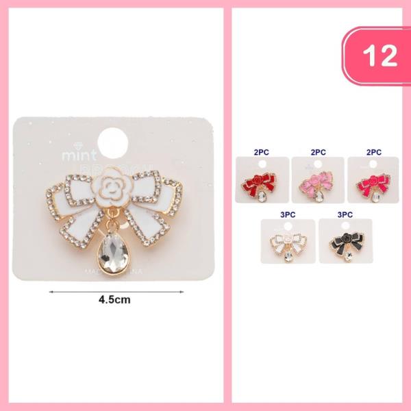 Rhinestone Bow Brooch (12 Units)
