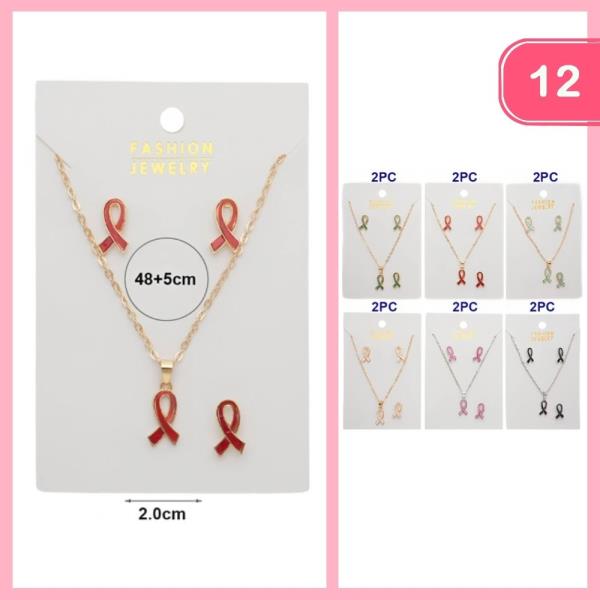 Breast Cancer Necklace Earring Set (12 Units)