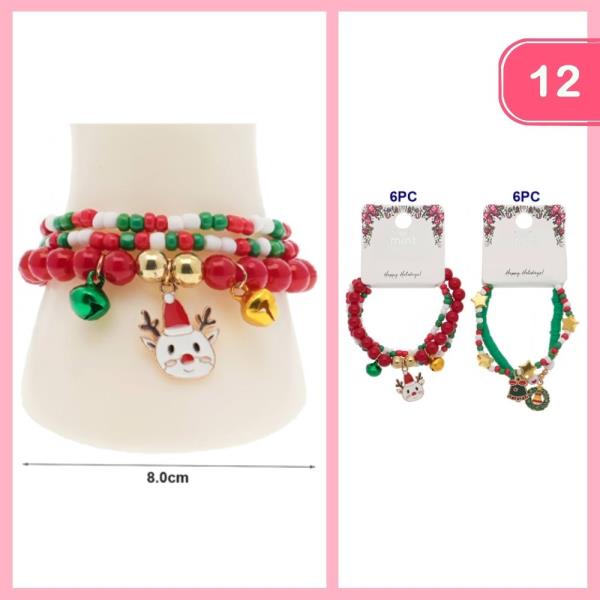 CHRISTMAS BEADED ASSORTED BRACELET (12 UNITS)