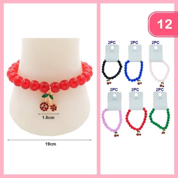 Rhinestone Cherry Charm Bracelet (12 Units)