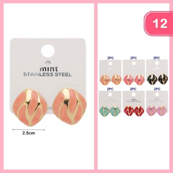 Stainless Steel Two Tone Post Earrings (12 Units)
