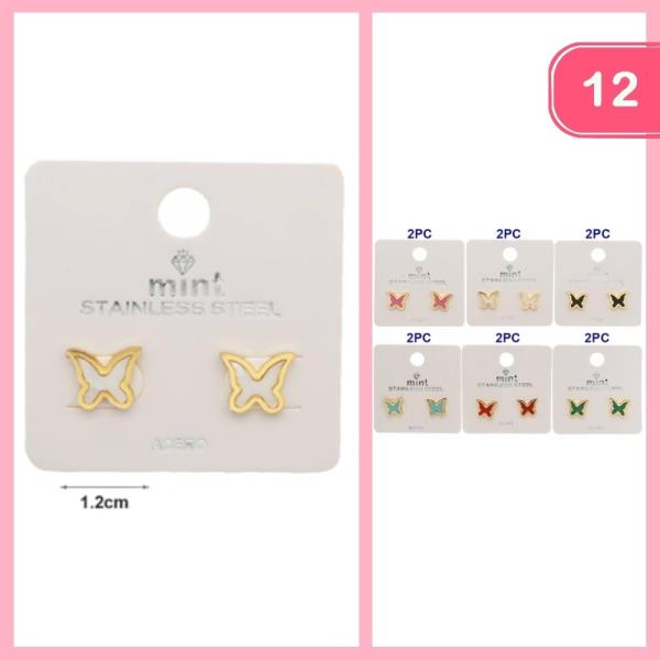 Stainless Steel Butterfly Post Earrings (12 Units)