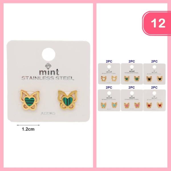 Stainless Steel Butterfly Post Earrings (12 Units)