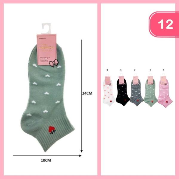 Heart Pattern Ankle Socks (12 Units)