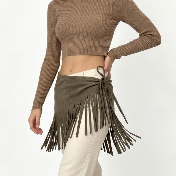 SUEDE TRIANGLE LASET CUT FRINGE SCARF