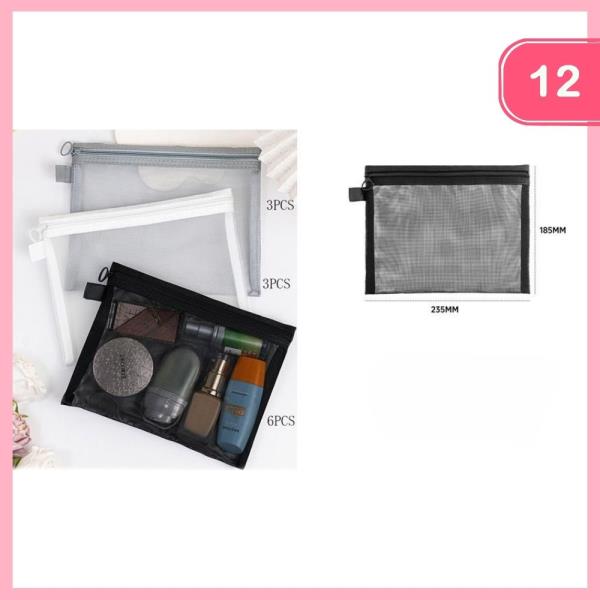 Mesh Zipper Cosmetic Toiletry Pouches (12 Units)