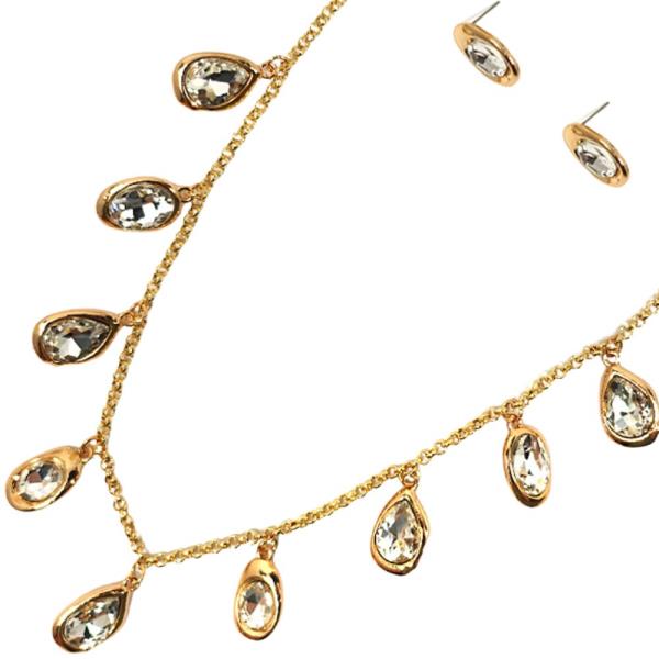 Glass W Charm Necklace Earring Set