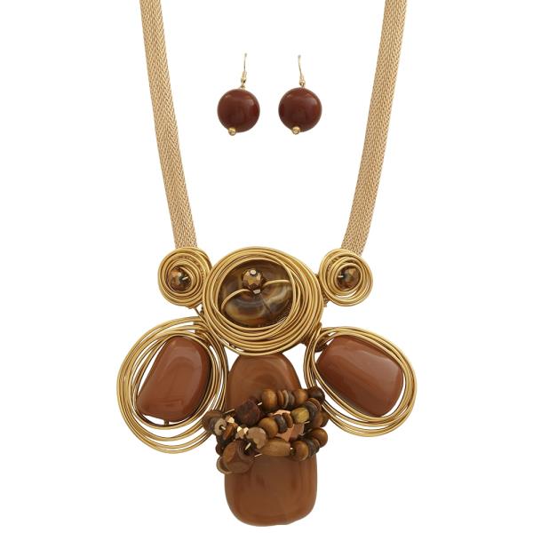 Wire Wrapped Oval Resin Necklace Earring Set