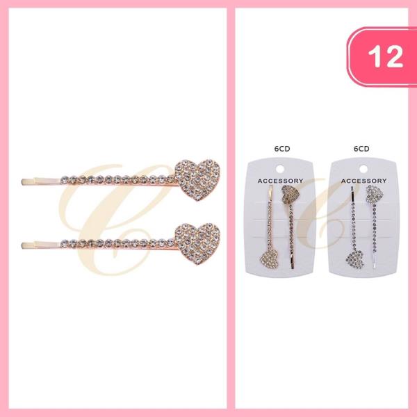 Rhinestone Heart Hair Pin (12 Units)