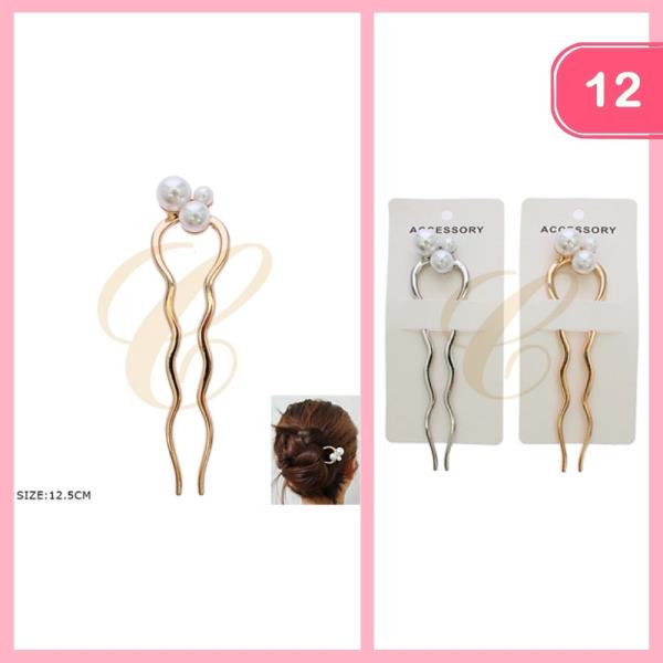 U Shape Wavy Pearl Hair Pin (12 Units)