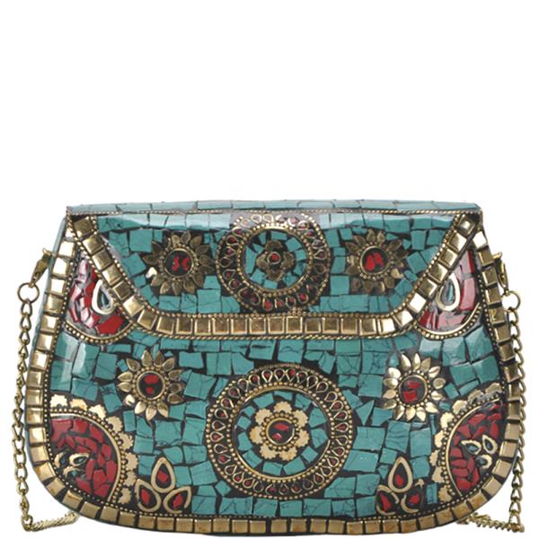 Stylish Embellished Mosaic Design Crossbody Bag