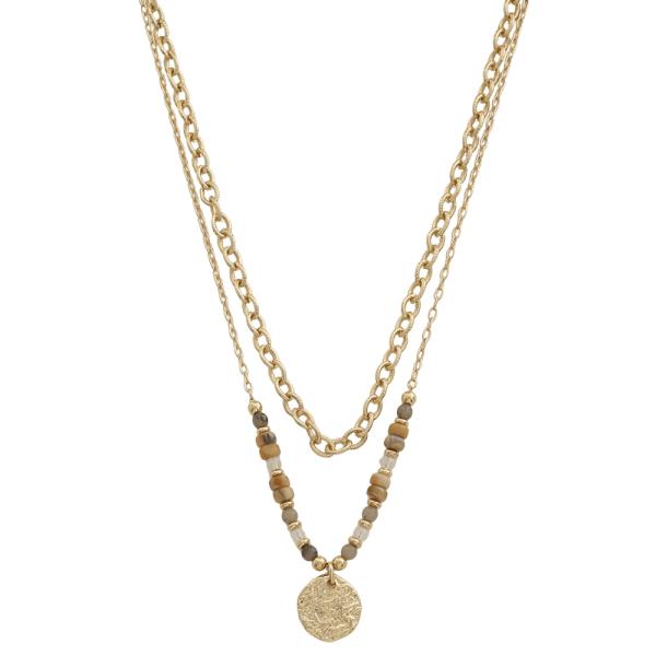 HAMMERED COIN PENDANT LAYER BEAD CHAIN LINK NECKLACE