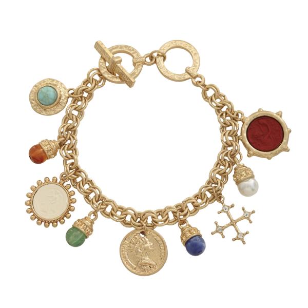 Multi Charm Layer Chain Link Bracelet