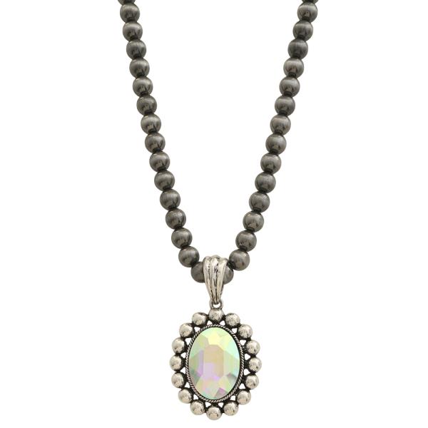 Oval Crystal Pendant Western Bead Necklace