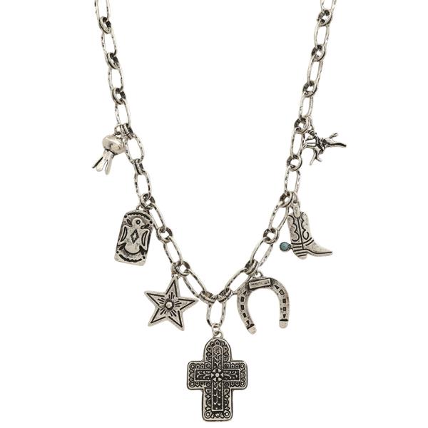 WESTERN ETCHED CROSS CHARM NECKLACE