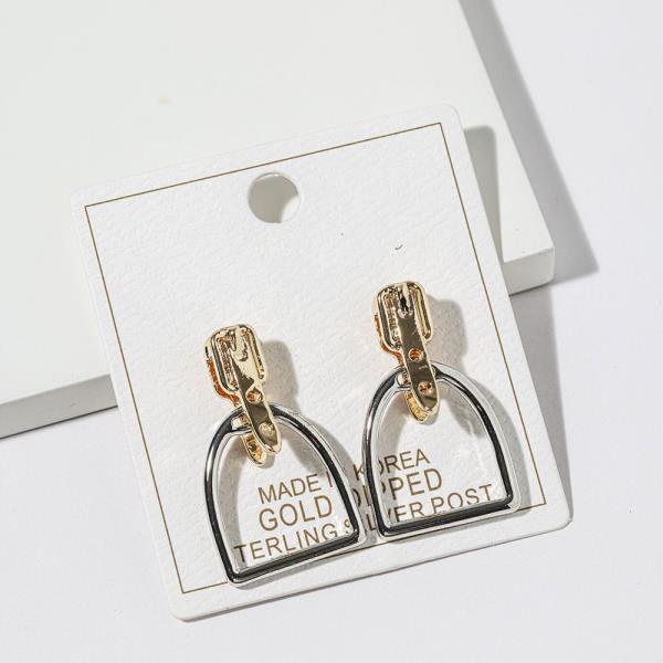 Gold Dipped Rhinestone Rectangle Dangle Earring