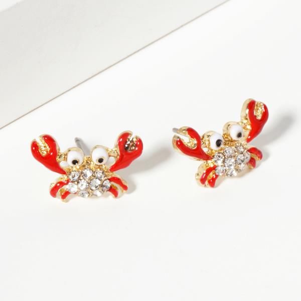 Rhinestone Enamel Crab Stud Earring