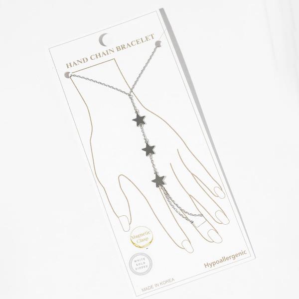 Gold Dipped Metal Star Charm Hand Chain Bracelet