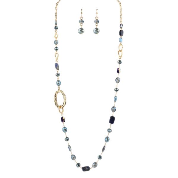 Faceted Bead Oval Link Necklace Earring Set
