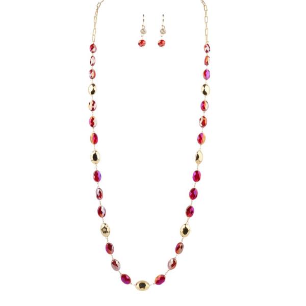 Faceted Bead Long Necklace Earring Set
