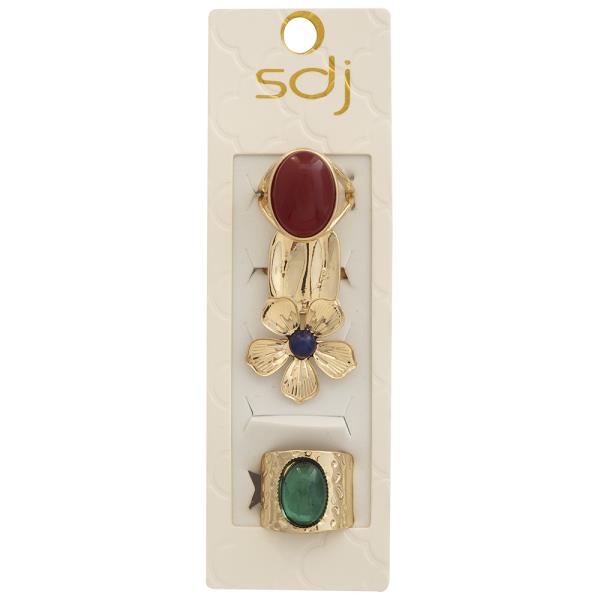SDJ COLOR GEM MIX ASSORTED MULTI RING SET