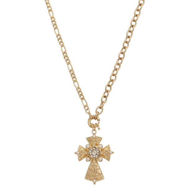 SDJ EMBOSSED CROSS PENDANT CHAIN LINK NECKLACE