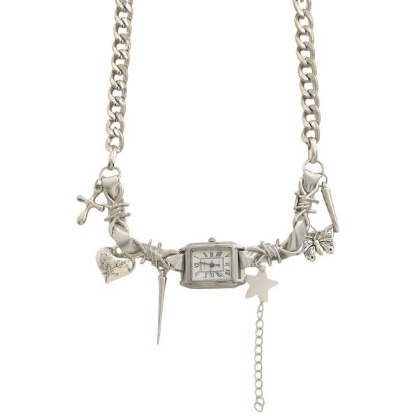SDJ Multi Charm Watch Chain Link Choker Necklace