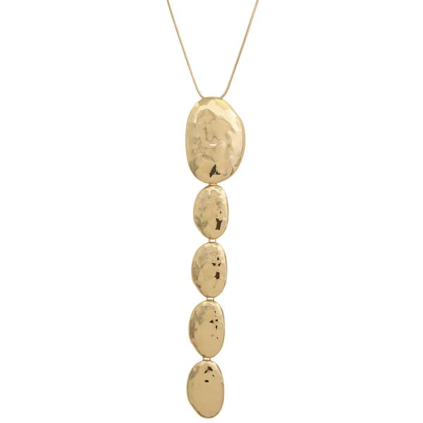 SDJ Hammered Oval Vertical Lariat Drop Necklace