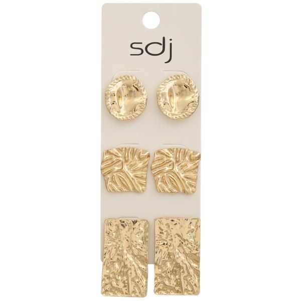 SDJ GEOMETRIC HAMMERED TEXTURE MIX EARRING SET