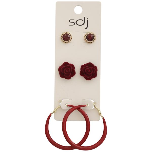 SDJ CRYSTAL ROSE HOOP MIX EARRING SET
