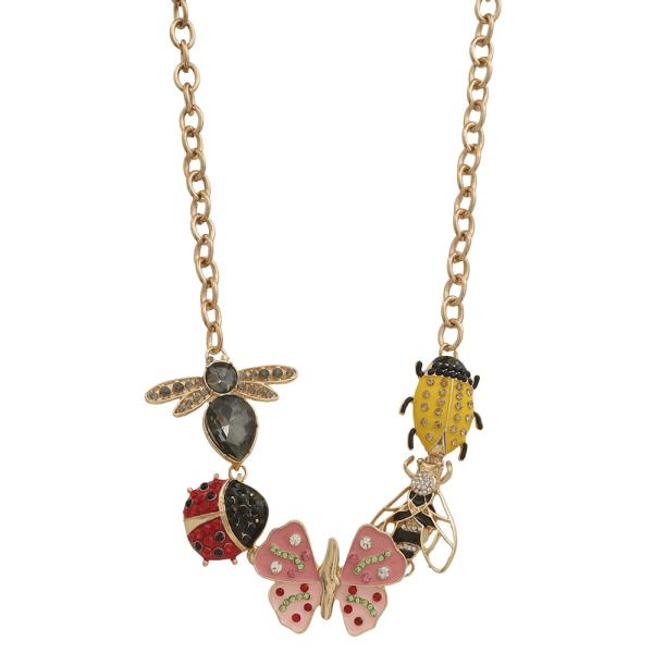 SDJ Rhinestone Butterfly Charm Chain Link Necklace