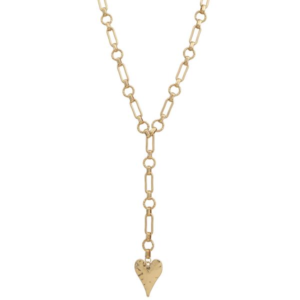 SDJ Heart Pendant Lariat Y Link Chain Necklace