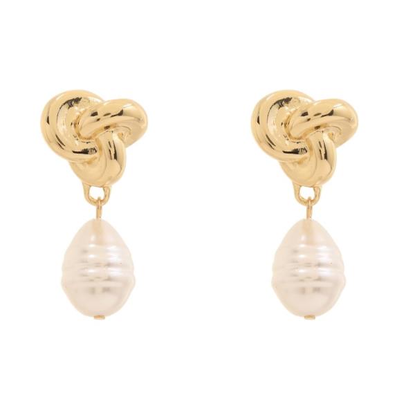 Knot Pearl Drop Post Earring