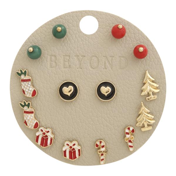 CHRISTMAS THEME HEART STUD EARRING SET