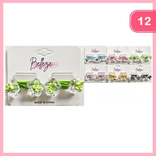 Acrylic Flower Ball Elastic Hair Tie (12 Units)