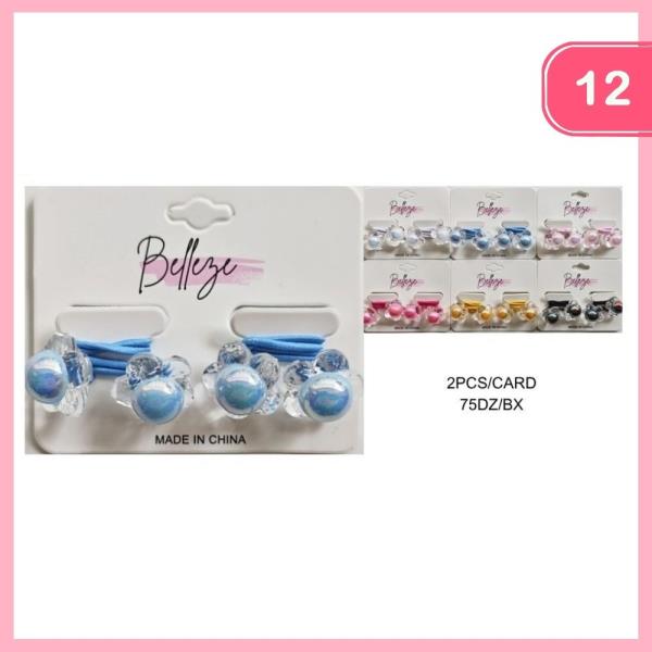 Acrylic Flower Ball Elastic Hair Ties (12 Units)