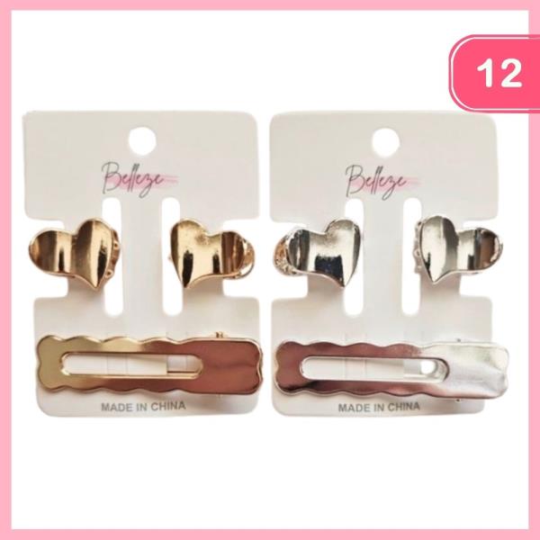 Metal Heart Hair Claw Hair Pin Set (12 Units)